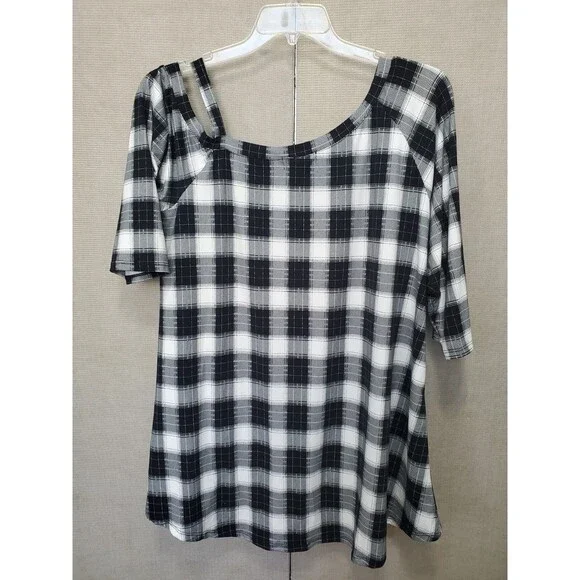 Larace Plaid Twist Front One Shoulder Tunic Size XL - Picture 6 of 6